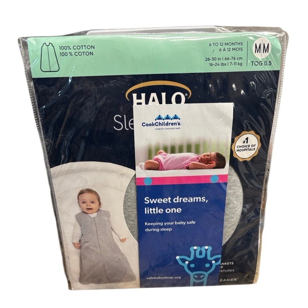 HALO SleepSack Wearable Blanket 6–12M Medium Gray 100% Cotton TOG 0.5 NEW